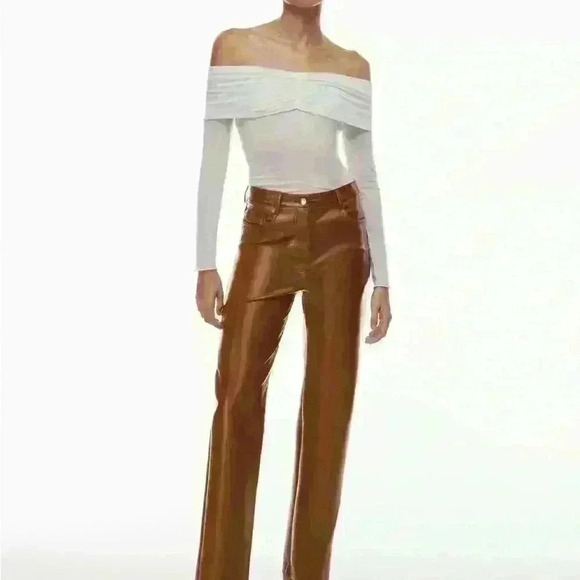 Wilfred Aritzia | Melina pants patina brown womens 0 vegan faux leather  regular - Picture 5 of 5